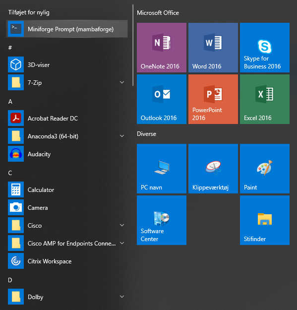 Miniforge prompt i startmenuen